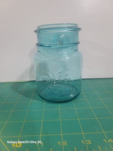 SAFE SEAL 1 PINT AQUA COLORED MASON JAR REDNECK FINE CHINA GOBLET PAT 4-14-1908 - 第 2/2 張圖片