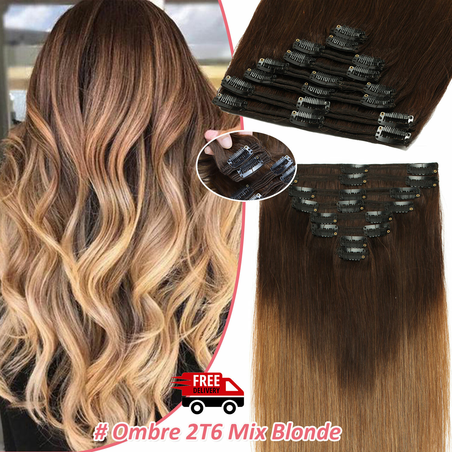 Double Weft Thick Human Hair Extensions Full Head Clip In Remy Hair Long Silky H Specjalna cena wysoka ocena