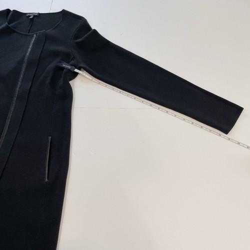 Eileen Fisher Black Silk Leather Trim Cardigan Sweater Long Zip Jacket SMALL - Picture 7 of 10