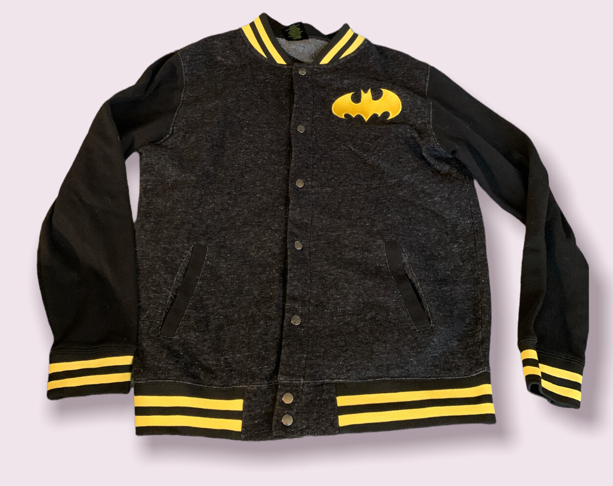 Batman Varsity Jacket Black and Yellow Small Snap Down | eBay
