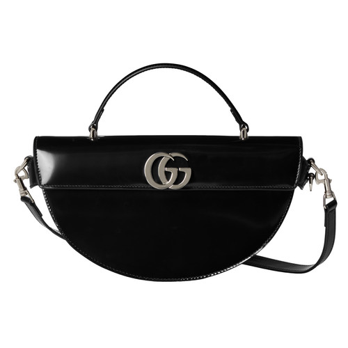 GUCCI Half-Moon Small Black Leather Top Handle Bag New And Authentic