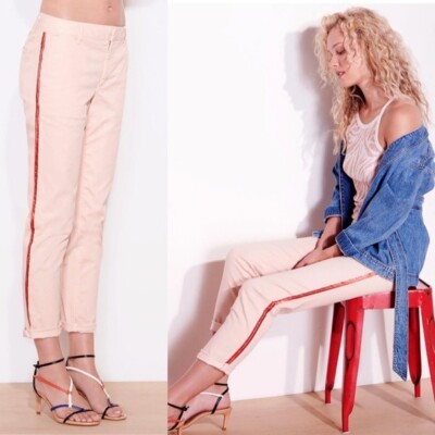 NEW SUNDRY Stripe Roll Up Trouser Rosebud Size 29 Pink Red