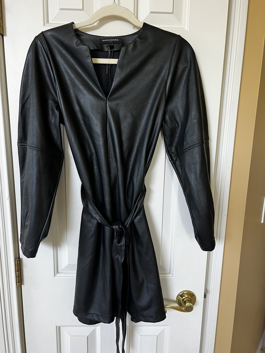 BANANA REPUBLIC NWT $130 Vegan Leather Knee Length Wrap Dress in Black Size XS