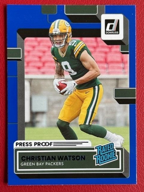 2022 Donruss Football Press Proof Blue #319 Christian Watson Rookie Packers