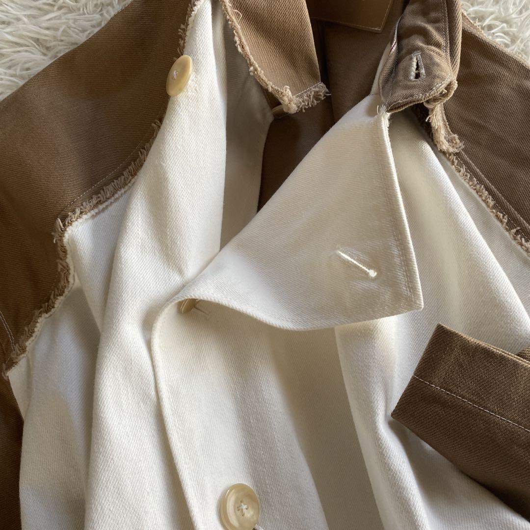 Osakentaro Short Coat, Free Size, Cotton, White Brown, Used Osakentaro Short Coat, Free Size, Cotton, White Brown, Used