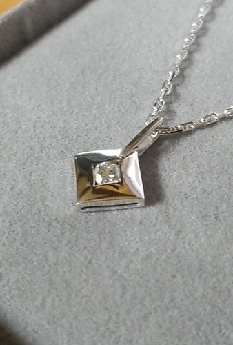 New Vintage MCM DIAMOND Shape SOLITAIRE Necklace 14K WHITE GOLD Mariner Chain - Picture 7 of 15
