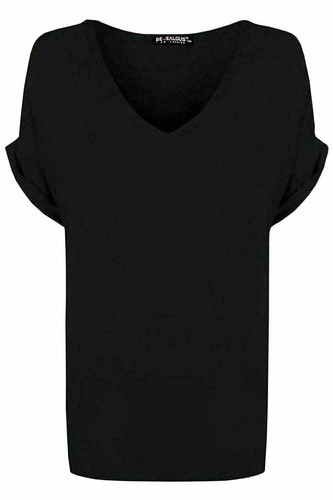 Women Ladies Baggy Oversized Loose Fit Turn up Batwing Sleeve V Neck Top T shirt - Picture 21 of 36