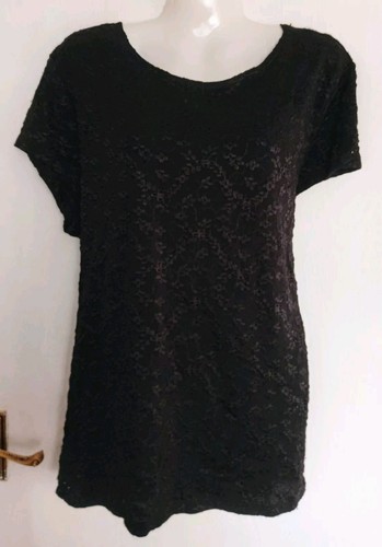 SIZE L/XL (22"PIT TO PIT)BLACK,SCOOP NECK,CAP SLEEVE,FLORAL EMBOSSED TOP JAIPUR - Picture 3 of 9