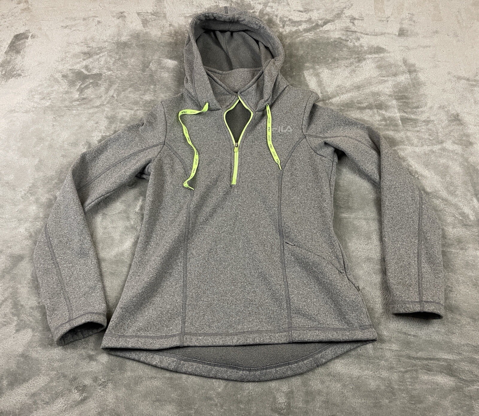 Felpa con cappuccio FILA SPORT donna 1 2 zip piccola grigio verde coulisse zip tasca logo