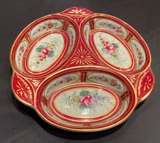 Antico Centrotavola Antipastiera Decorato A Mano Porcellana Mehun Francia 28cm