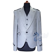 Mens Grey Tweed Wool Scottish Kilt Argyll Jacket With Waistcoat - Argyle Coat