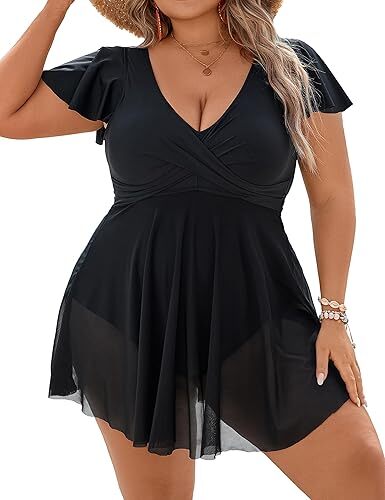 Body de mujer talla grande vestido de baño adelgazante traje de baño de una pieza cuello en V - Imagen 9 de 15