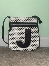 Justice Girls Black And White Heart Shoulder Strap Bag Purse Initial J