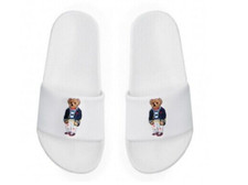New Polo Ralph Lauren BIG POLO BEAR Pool Slides Sandals White Men's Size 12 RARE