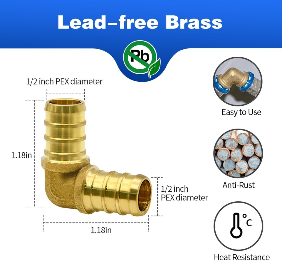 15/30/45/90Pcs PEX Fittings, 1/2" Fittings/ 3/4" Fittings, Elbow TEE