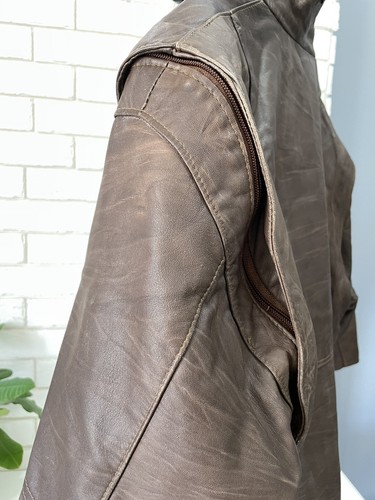 VTG Vera Pelle Brown Leather Jacket/Vest 2 in 1 Made In Italy M-L - 第 6/12 張圖片