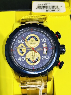 Invicta Aviator Watch 28148 53- 48MM Chron Quartz SS Gold  Electric Blue NIB
