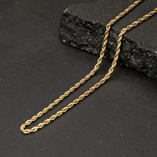Solid Yellow Gold Plated 316 Stainless Steel 4MM Twist Rope Chain Necklace