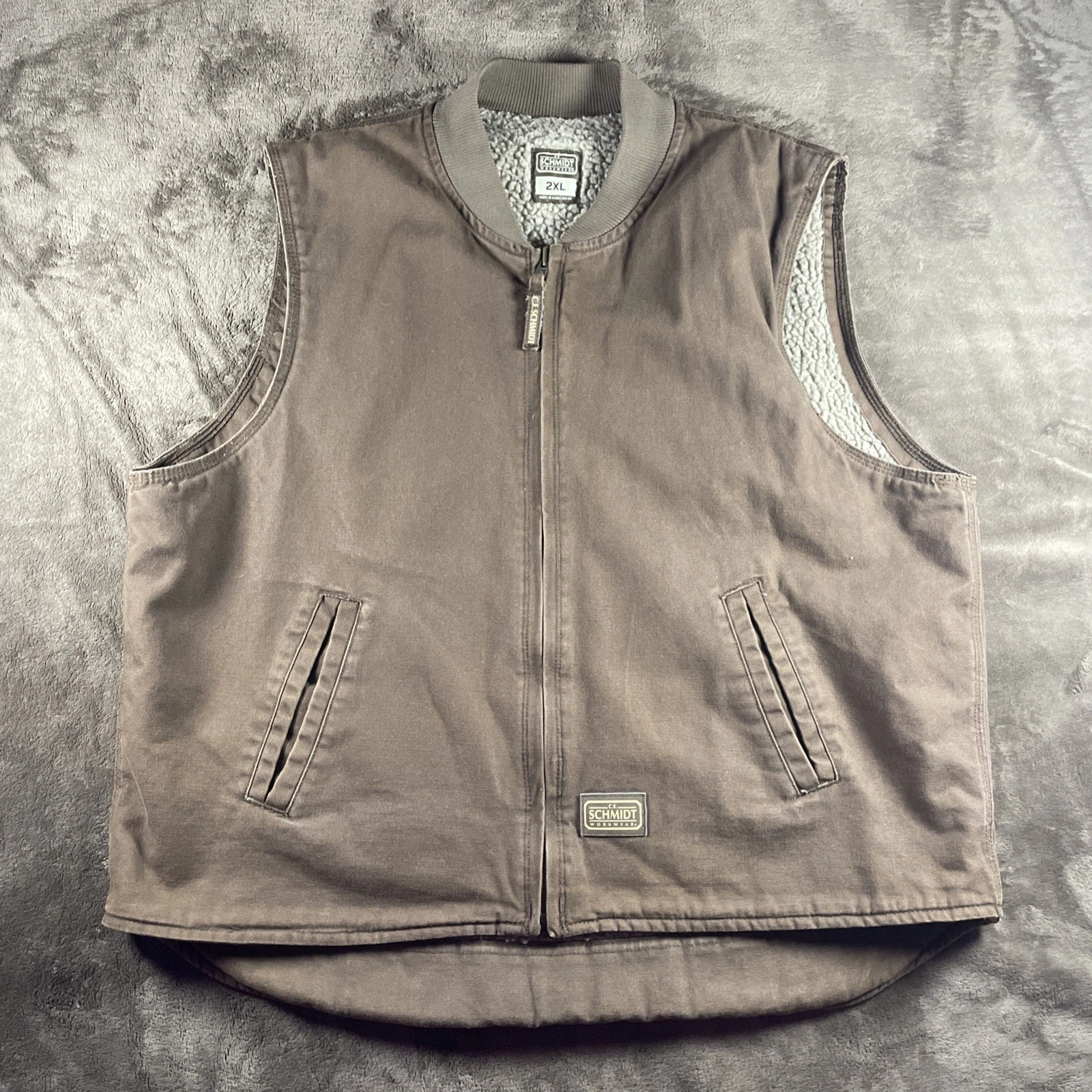 C.E. Schmidt Workwear Vest Mens Large Brown Sherpa Lined Zip Insulated TV53BB
