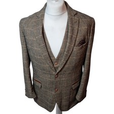 Marc Darcy Tweed Suit 3 Pc 42” Jacket W36 Ankle Trousers Wool Check Herringbone