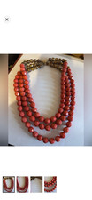 Red and Bronze Multi-Strand Layered Beaded Statement Necklace