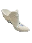 Vintage Fenton White Milk Glass Shoe Cabbage Rose Slipper Blue Vines Signed