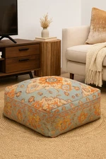 Moroccan Ottoman Cushion Cover, Pouf, Footstool - Cyan
