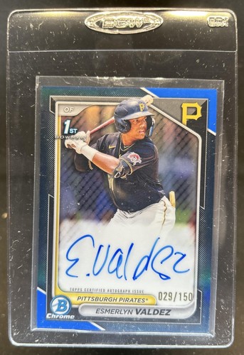 2024 Bowman Esmerlyn Valdez Chrome Auto Blue Refractor 1st #/150 Pirates