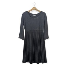 Calvin Klein Womens Dress Charcoal Stripe Flared Knit Sweater Dress Size L