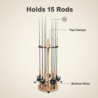 Fishing Pole Rod Racks Floor Stand Bamboo Round rods holder for 15 Fishing Poles