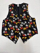 Disney Mickey Co Vest Mens Size M/L Button Up Mickey Black USA 90s Vintage