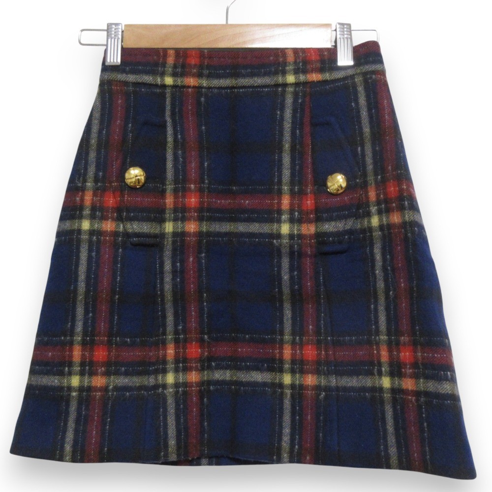 MIU MIU Wool Alpaca Check Pattern Mini Skirt Size 36 Navy Women USED