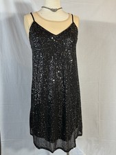 Rockin’C Western Wear Sequins Dress Size M Little Black Dress Adjustable Straps