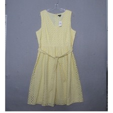 Ann Taylor Dress Eyelet Fit Flare Yellow Belt Wedding Guest CottonTimeless NEW