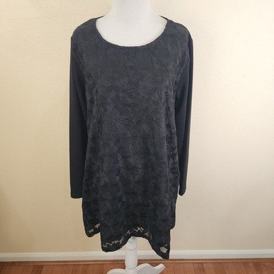 Good Life With Women's Black Long Sleeve Embroidered Shift Dress US XL, JPN LL