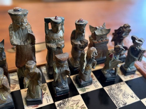 ⭐️Juego de ajedrez chino de madera tallada de colección tablero con incrustaciones Dragon Phoenix portátil - Imagen 15 de 22