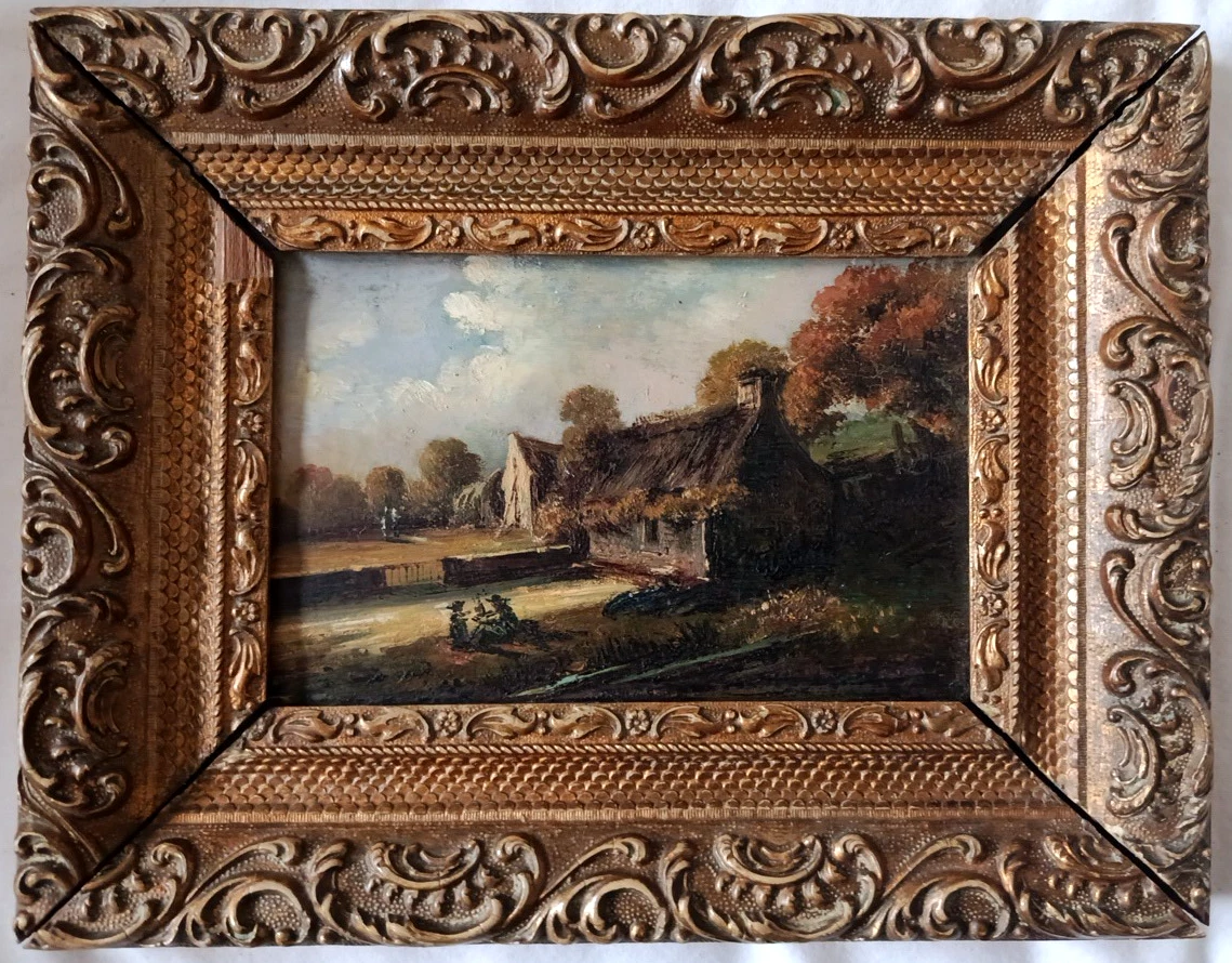 Tableau Peinture à L'Huile XIXe Siècle - Paysage Avec Ruines De Château à Identifier | Sur Papier