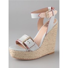 Sandalias de cuña Pour La Victoire plataforma aguamarina nude cuero italiano para mujer 7,5 nuevas en caja