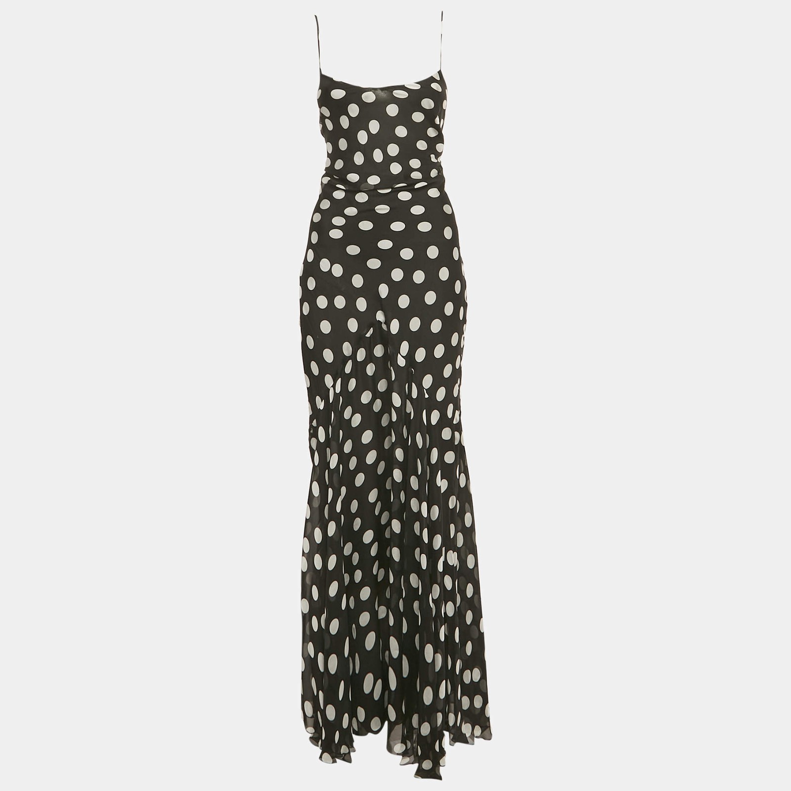 Rat Boa Black White Polka Dot Print Crepe Blend Camille Maxi Dress XS