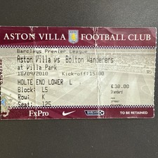 Aston Villa v Bolton Wanderers(Barclays Premier League 2010/11) 18/9/2010 Ticket