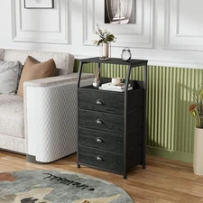 Tall 4 Drawers Dresser, Vertical Storage Tower Black Dresser for Bedroom, Hal...