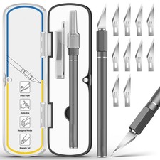 Precision Knife Set, 12 Pcs Blades, Crafting Tools, Hobby Cutter, Silver