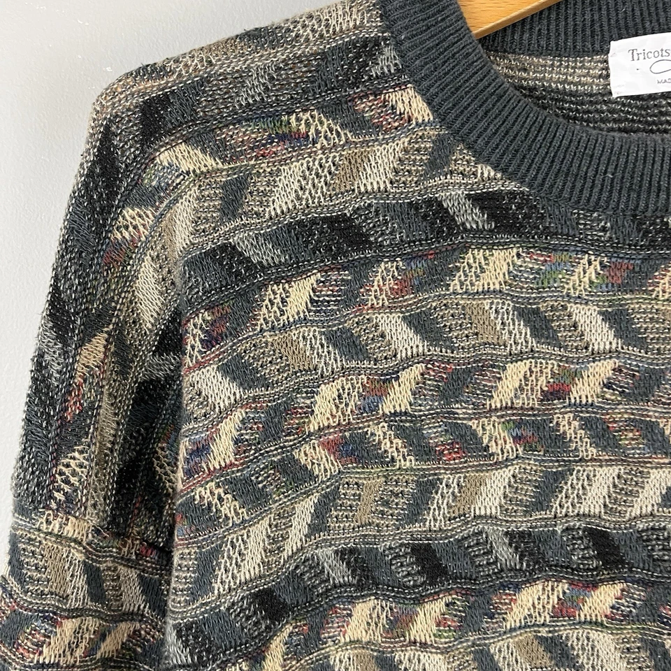 Suéter Vintage Años 90 Tricots St. Raphael Para Hombre Mediano Textura Gris Beige Pullover Foto 4 de 4