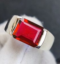 Natural Red Garnet Gemstone Ring With 925 Sterling Silver Men's Engagement Ring