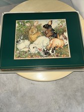 Set of 6 Vintage Pimpernel Rabbits Cork Back Placemats England Easter Bunny