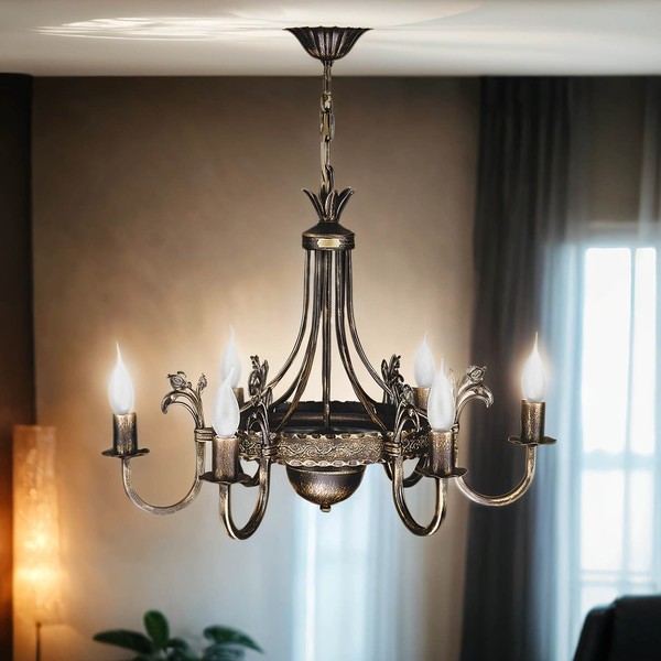 Kronleuchter Metall E14 Rustikal Shabby Braun Antik Ø62Cm LüSter Lampe Esszimmer-image