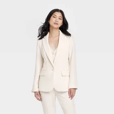 Women's Signature Crepe Nipped Waist Blazer - A New Day Cream S: