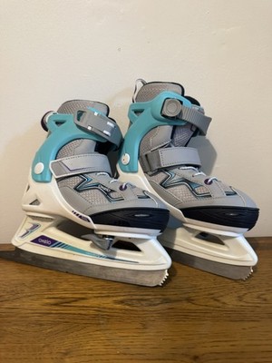 OXELO Kids' Ice Skates Fit 100 - Grey/Turquoise - UK Children 10.5-13