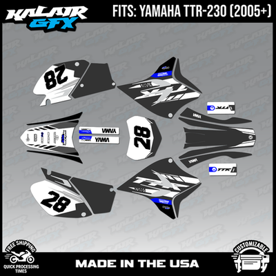 Custom Graphics Kit For Yamaha TTR230 (2005-2023) – Spear Series Blue, High Gloss