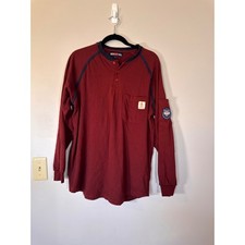 Bocomal FR Flame Resistant Henley Shirt Mens Large Maroon Long Sleeve CAT 2 Work